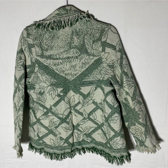 Vintage 90s Green Cream Tapestry Jacket M - Picture 12 of 13